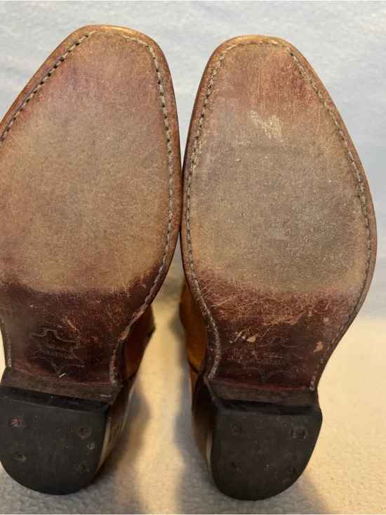 Old West Kids 11.5-D Tan Leather Cowboy Boots with Embroidered Shaft CF8229 - Picture 6 of 10